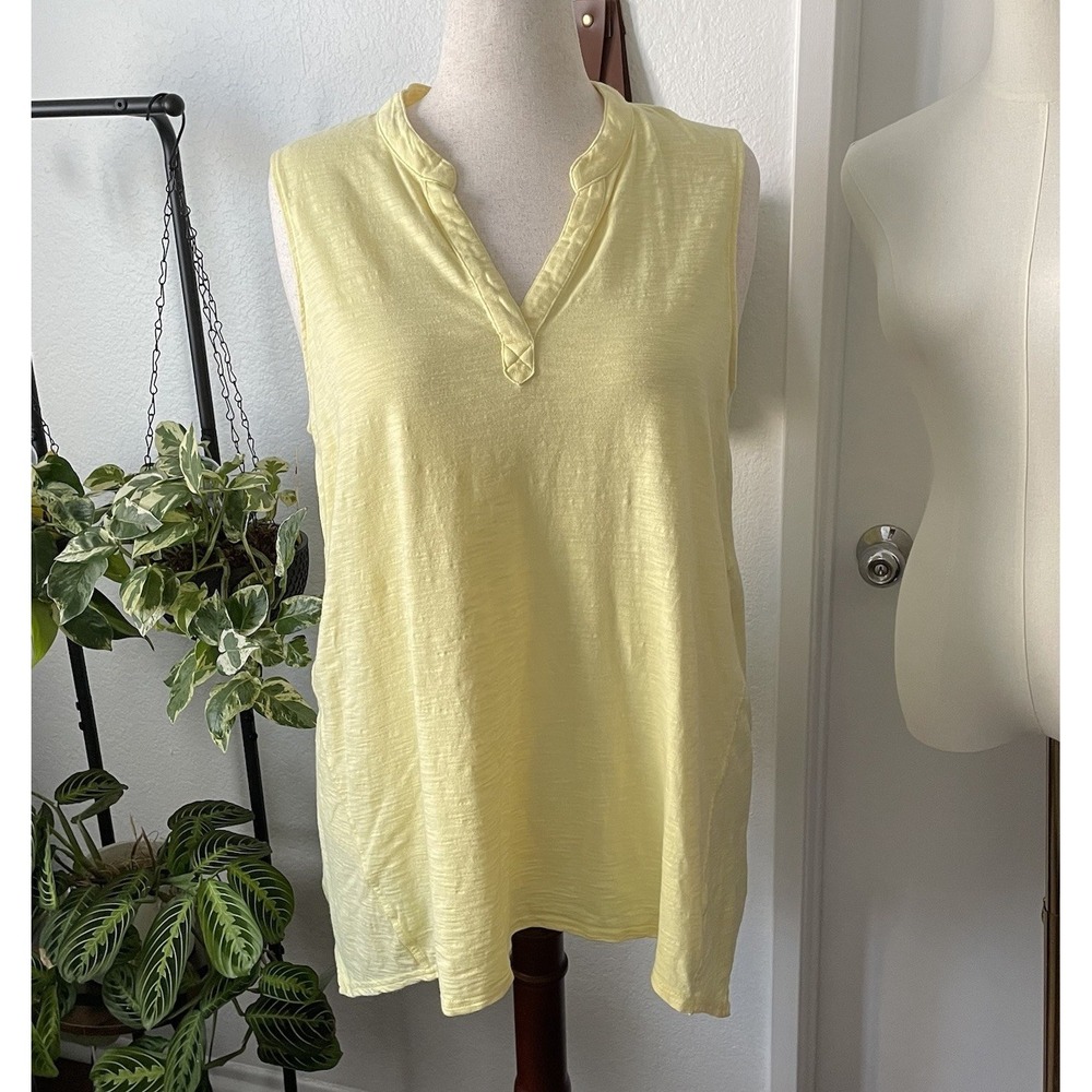 Chico's Women's Size 3 Yellow Sleeveless Tunic Top XL Slub Knit Tunic Summer